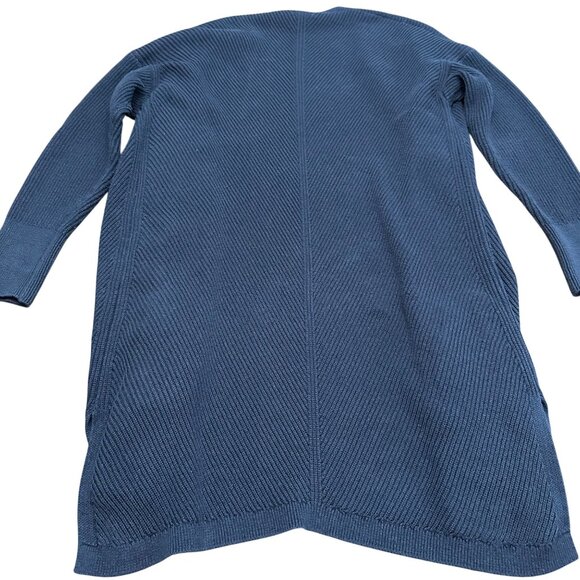 LL Bean Cardigan Women L Reg Navy Blue Knit Duster Long Pockets Open Sweater - Picture 12 of 12